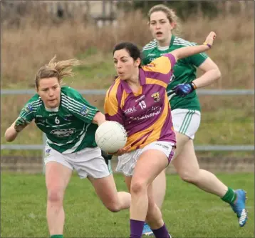  ??  ?? Chantelle Martin of Wexford about to fist the ball away from Limerick’s Olivia Giltenane.