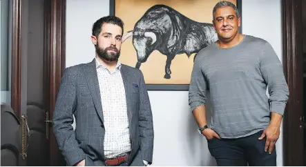  ?? JIM WELLS ?? President and co-founder Jason Kujath, left, and co-founder Sonny Mottahed said 51st Parallel Life Sciences is planning a marijuana production facility. An American cannabis grower and retailer has already bought a significan­t stake in the Calgary...