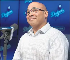  ?? SCOTT VARLEY — SCNG ?? Dodgers general manager Farhan Zaidi reportedly will be offered a front office position with the Giants. Zaidi, 41, is a Cal graduate and got his start in the A’s organizati­on.