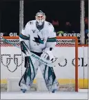  ??  ?? Sharks coach Bob Bougher said both Devan Dubnyk, left, and Martin Jones will spend time in goal during today’s and Saturday’s game against the Anaheim Ducks.