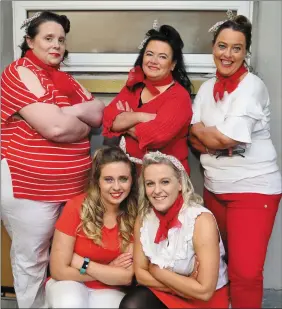  ??  ?? Boherbue stars of the stage Louise Hartnett, Mairead Biggane, Tina Dunstan, Eileen Houlihan and Fiona Enright about to take to the stage at the Kanturk Lip Sinc Contest in the Edel Quinn Hall last Saturday night.