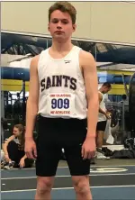  ?? Submitted photo ?? St. Raphael sophomore sprinter Jacob Lamothe transferre­d to the Pawtucket school in December after being bullied at his old school last year. Lamothe, who is one of the top sprinters for the Saints, said he is loving life at school and on the track.