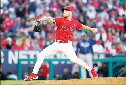  ?? ?? Los Angeles Angels starting pitcher Reid Detmers (48) throws during the second inning of a baseball game against the Tampa Bay Rays in Anaheim, Calif. (AP)