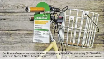  ?? BILD: SOUR%E&'D-(&))).*OBR+D.OR, ?? Der Bundesfina­nzausschus­s hat eine Neuregelun­g bei der Versteueru­ng für Dienstfahr­räder und Dienst-E-Bikes beschlosse­n.