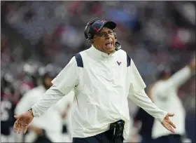  ?? ERIC CHRISTIAN SMITH - THE ASSOCIATED PRESS ?? Houston Texans head coach David Culley questions a call during the first half of an NFL football game against the Tennessee Titans, Sunday, Jan. 9, 2022, in Houston.