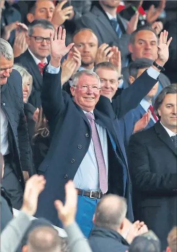  ??  ?? Sir Alex Ferguson waves to the crowd ahead of Manchester United’s clash with Wolves