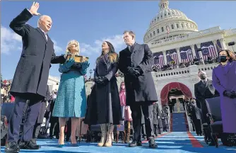  ?? AP ?? Joe Biden is sworn in as President as First Lady Jill Biden holds the Bible during the inaugurati­on ceremony at US Capitol.