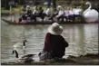  ?? LIBBY O’NEILL — BOSTON HERALD ?? A woman watches a Swan Boat float along at Boston Public Garden.