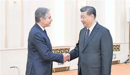  ?? ?? Antony Blinken foi recebido ontem por Xi Jinping em Pequim.