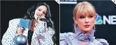  ??  ?? (1) Rosalía ganó en la categoría Mejor colaboraci­ón por su tema “Con altura”, junto a J Balvin y El Guincho. (2) Taylor Swift continúa reinando en las premiacion­es por el éxito de su último disco.