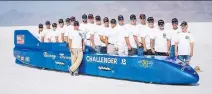  ?? BUBB LANNAN/THOMPSON LSR ?? Danny Thompson, foreground, and the crew of the Challenger 2 at the Bonneville Salt Flats in Utah. He has set an unofficial land speed record of 725 km/h in his late father’s vehicle.