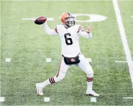  ?? ADAM HUNGER ?? Just a few weeks ago, Baker Mayfield and the Browns seemed a shoo-in for a playoff berth. With a loss Sunday, they could complete a mammoth collapse.