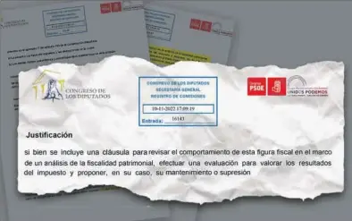  ?? EE ?? Extracto de la enmienda de PSOE y UP, donde se recoge una cláusula que se abre a mantener el impuesto.