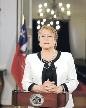  ?? FOTO: PRESIDENCI­A ?? Presidenta Michelle Bachelet, en cadena nacional el 9 de agosto pasado.