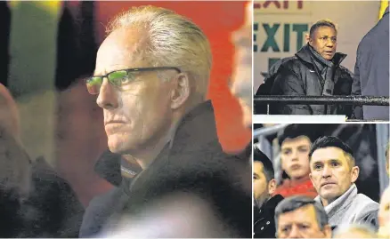  ?? TOM BEARY, MICHAEL RYAN & BEN MCSHANE/ SPORTSFILE ?? Keeping a greeneye: Ireland manager Mick McCarthy and his assistants Terry Connor and Robbie Keane taking in three different SSE Airtricity League games last night. McCarthy was at Richmond Park, Connor at Oriel Park and Keane was at Dalymount