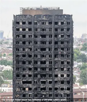  ??  ?? The Grenfell Tower blaze has initiated a UK-wide safety probe