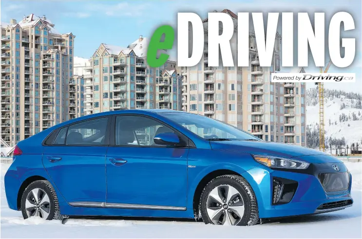  ?? — HYUNDAI CANADA ?? With a full-charge range of 200 kilometres, the all-electric 2017 Ioniq warmed up nicely to the snowy conditions at the Canadian launch in Kelowna.