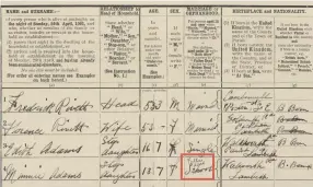  ?? ?? The 1921 Census page for the household of Frederick Rivett. Note that ‘Father dead’ has been included next to Minnie Adam’s entry.