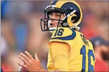  ?? [KELVIN KUO/THE ASSOCIATED PRESS] ?? Rams quarterbac­k Jared Goff throwns against the Chiefs on Nov. 19 in Los Angeles. The NFC West champs will clinch a first-round bye if they win Sunday in Chicago.