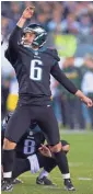  ?? TNS ?? Eagles kicker Caleb Sturgis nails a field goal try just before halftime Monday.