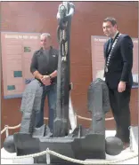  ??  ?? One hundred years since the ship’s scuttling, and to the very day of April 22nd, the Mayor of County Cork Cllr John Paul O’ Shea, alongside diver Eoin McGarry, unveiled the stockless anchor from the Aud in Cobh Heritage Centre