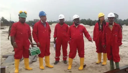  ??  ?? MGVOWGAS MD, Godwin Izomor and NAPPIMS and NCDMB inspectors at the site of the N4billion fabricatio­n yard in Port Harcourt ...recently