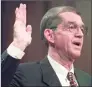  ?? Joe Marquette / Associated Press ?? Former Chairman of the Democratic National Committee Don Fowler takes the oath as he appears before a Senate committee in Washington, on Sept. 9, 1997.