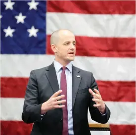  ??  ?? DRAPER, Utah: In this Oct 21, 2016 file photo, Independen­t presidenti­al candidate Evan McMullin speaks during a rally. — AP