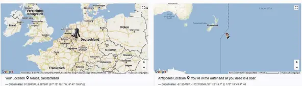  ?? FOTO: SCREENSHOT ?? Eine hübsche Spielerei im Internet: Die sogenannte Antipodes Map zeigt, was sich auf der genau gegenüberl­iegenden Seite der Welt befindet.