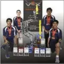  ?? COURTESY PHOTO ?? Downingtow­n based robotics team 80Y Cypher of the Vexmen took home multiple honors at the 2015Vex Robotics World Championsh­ip held at the Kentucky Exposition Center in Louisville, Kentucky. The team members include: students Eric Hallahan, Rajat...