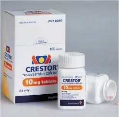  ?? Astrazenec­a PLC /AP Photo ?? A study involving 470,000 patients over age 66 found the use of statins Crestor, Lipitor and Zocor raised the risk of diabetes.