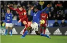  ??  ?? Henderson fires a shot past Leicester’s Wilfred Ndidi. Photograph: Andrew Powell/ Liverpool FC via Getty Images