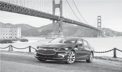  ?? Photos courtesy of Chevrolet ?? Chevy’s 2016 Malibu starts around $28,000 and was recognized by J.D. Power for its reliabilit­y and dependabil­ity.