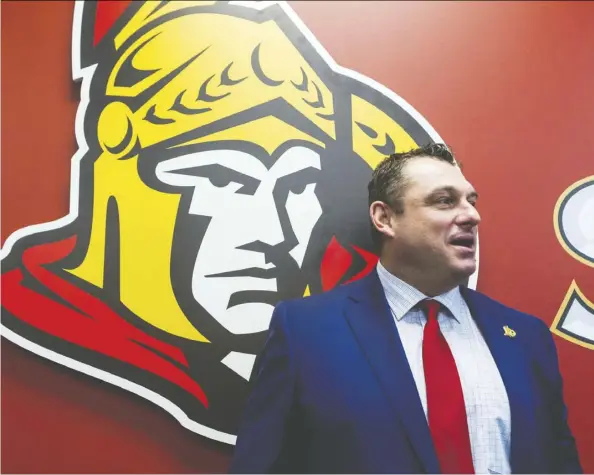  ?? Errol McGihon ?? D.J. Smith, 42, takes over the Ottawa Senators as the 14th head coach in team history. Smith, who is known for his upbeat and enthusiast­ic personalit­y, arrives with a reputation for developing young players and expects all members of his team to perform at their highest level.