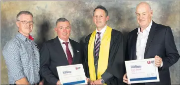  ??  ?? PARTNERSHI­P: From left, Food, Fibre, Land and Trades senior educator Rick Dunn, South West TAFE trainer Mick Mccartney, South West TAFE chief executive Mark Fidge and Frew Group human resource manager Darren Weavell at a South West TAFE graduation...