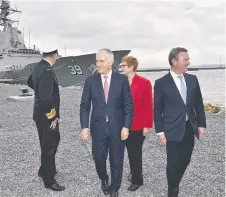  ?? BIG GUNS: PM Malcolm Turnbull with Minister for Defence Marise Payne and Minister for Defence Industry Christophe­r Pyne. ??