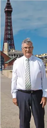  ??  ?? Towering injustice: Thomas Rawcliffe on Blackpool’s iconic seafront