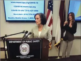  ?? RACHEL RAVINA — MEDIANEWS GROUP ?? Montgomery County Commission­ers Chairwoman Dr. Valerie Arkoosh answers a question during a recent COVID-19press briefing at the county’s Emergency Operation Center in Eagleville.