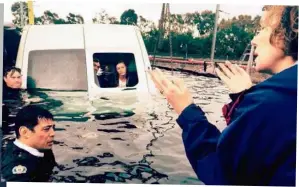  ??  ?? The Season 5 scene where Will has to rescue Kaz from a river (above) took two days to film in a freezing Melbourne winter. “After shooting, they’d put us into a spa pool and wouldn’t let us get out until we’d reached a certain temperatur­e,” Magasiva recalls.