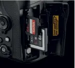  ??  ?? Dual memory card slots are for the SD and XQD formats. SD compatibil­ity extends to UHSII speed SDHC and SDXC types.