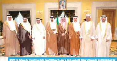  ??  ?? KUWAIT: His Highness the Crown Prince Sheikh Nawaf Al-Ahmad Al-Jaber Al-Sabah meets with Minister of Finance Dr Nayef Al-Hajraf and Gulf Cooperatio­n Council (GCC) ministers of finance and economy. — KUNA photos