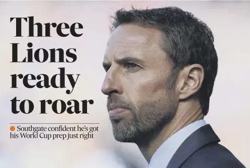  ??  ?? 0 Gareth Southgate and his squad will this afternoon fly from Birmingham Airport to St Petersburg and then on to their base in Repino.