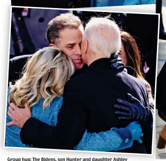  ??  ?? Group hug: The Bidens, son Hunter and daughter Ashley