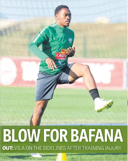  ?? Picture: Backpagepi­x ?? BAD NEWS. Bafana Bafana and Mamelodi Sundowns midfielder Sibusiso Vilakazi ruptured his Achilles tendon in training yesterday and could be out for several months.