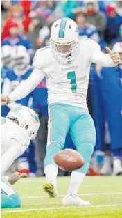  ?? ADRIAN KRAUS/AP ?? Kicker Cody Parkey tied for the Dolphins record for best field-goal percentage in a season, making 21 of 23.