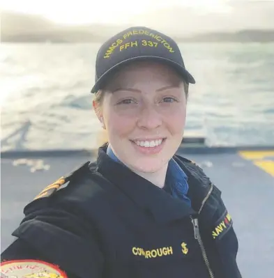  ?? REGAL HEIGHTS BAPTIST CHURCH-FACEBOOK / THE CANADIAN PRESS ?? Abbigail Cowbrough at sea in a photo from the Regal Heights Baptist Church of Dartmouth Facebook page. Cowbrough, a navy sub-lieutenant, was one of the victims in last week’s crash of HMCS Fredericto­n’s helicopter.