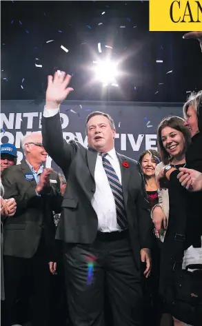  ?? GAVIN YOUNG / POSTMEDIA ?? Jason Kenney celebrates after being elected leader of the UCP on the weekend. Alberta Premier Rachel Notley has attacked his position on social issues such as gay marriage.