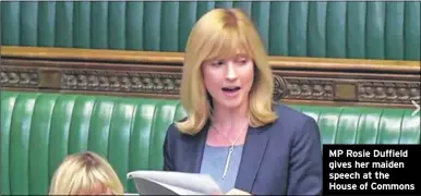  ??  ?? MP Rosie Duffield gives her maiden speech at the House of Commons