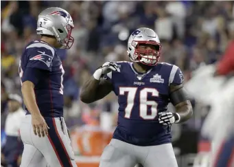  ?? ASSOCIATED PRESS ?? ON THE SHELF: Patriots lineman Isaiah Wynn (76) was placed on injured reserve yesterday because of turf toe. The earliest he can return is Week 11.