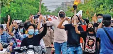  ?? | Reuters ?? PEOPLE protest in Mandalay, Myanmar yesterday.